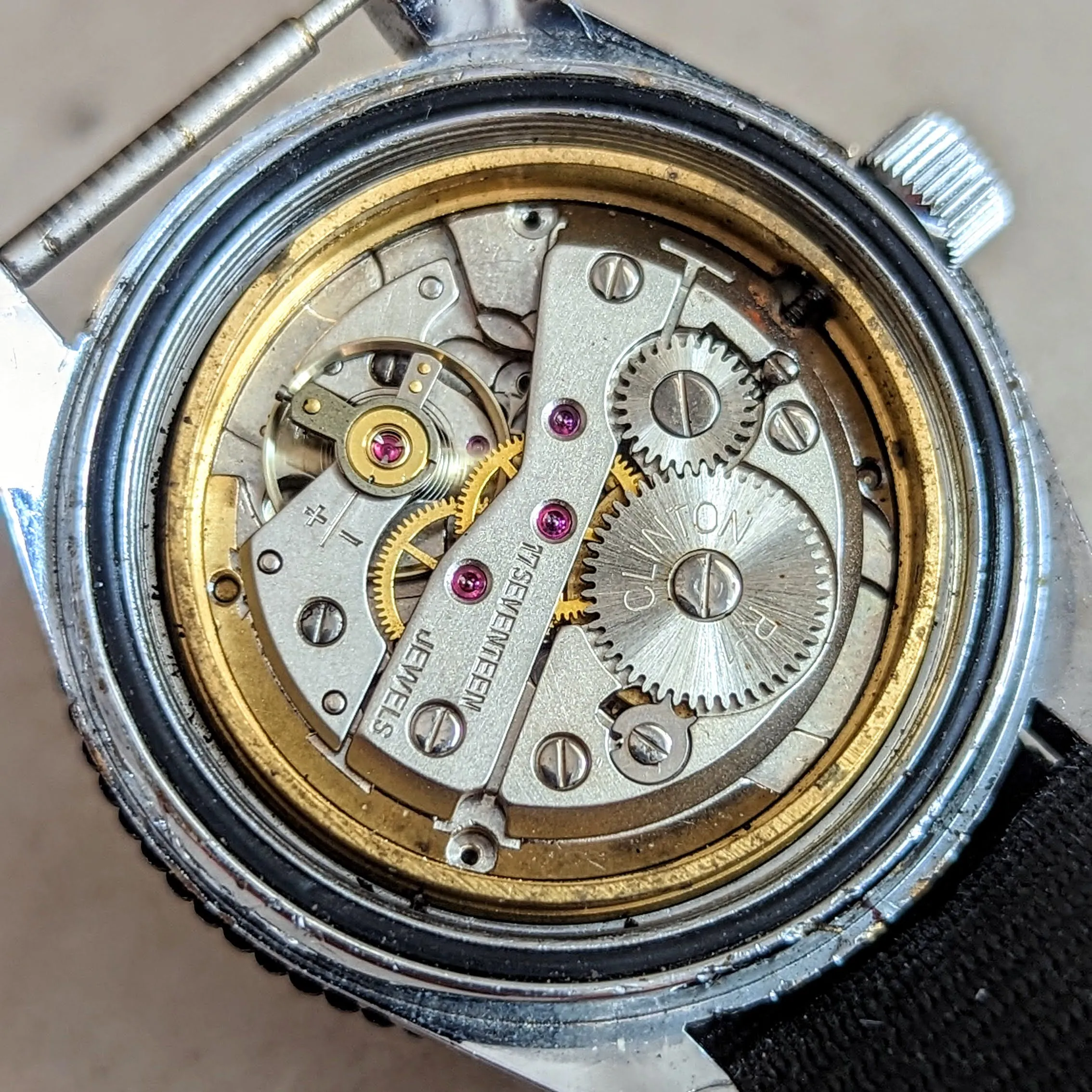 Vintage CLINTON Wristwatch Date & World Time Watch 17 Jewels GMT Watch