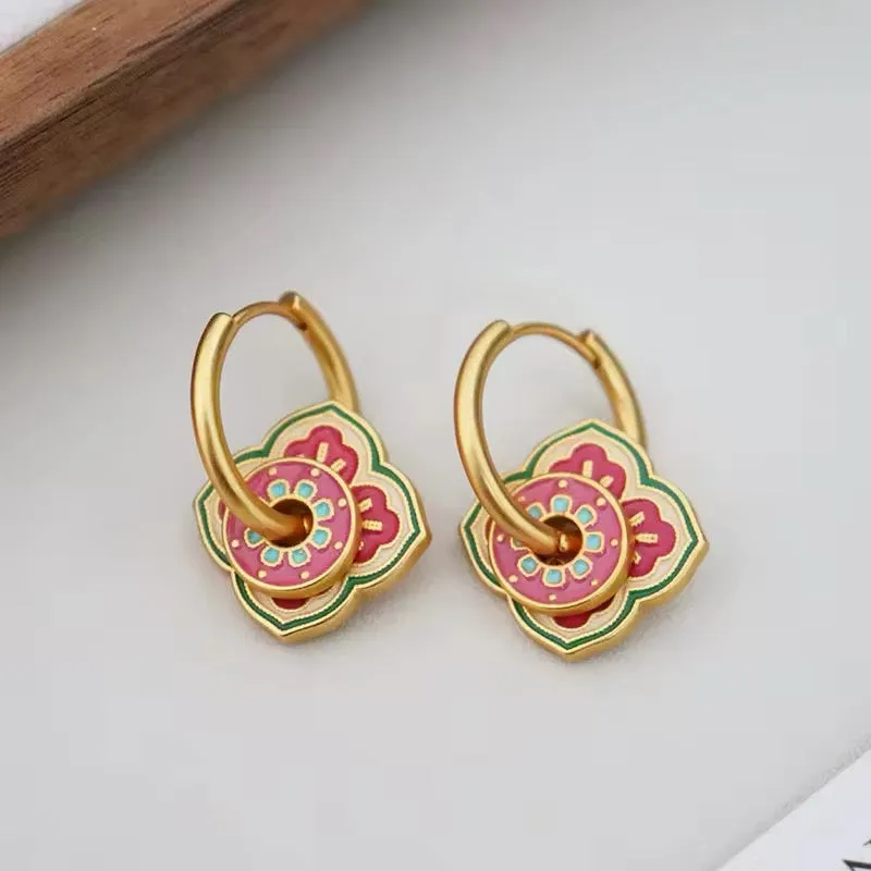 Vintage Minimalist Temperament Pink Flower Earrings