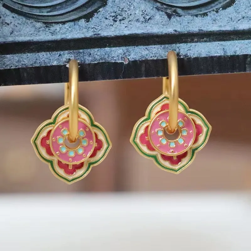 Vintage Minimalist Temperament Pink Flower Earrings