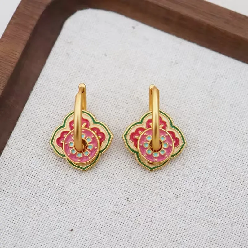 Vintage Minimalist Temperament Pink Flower Earrings