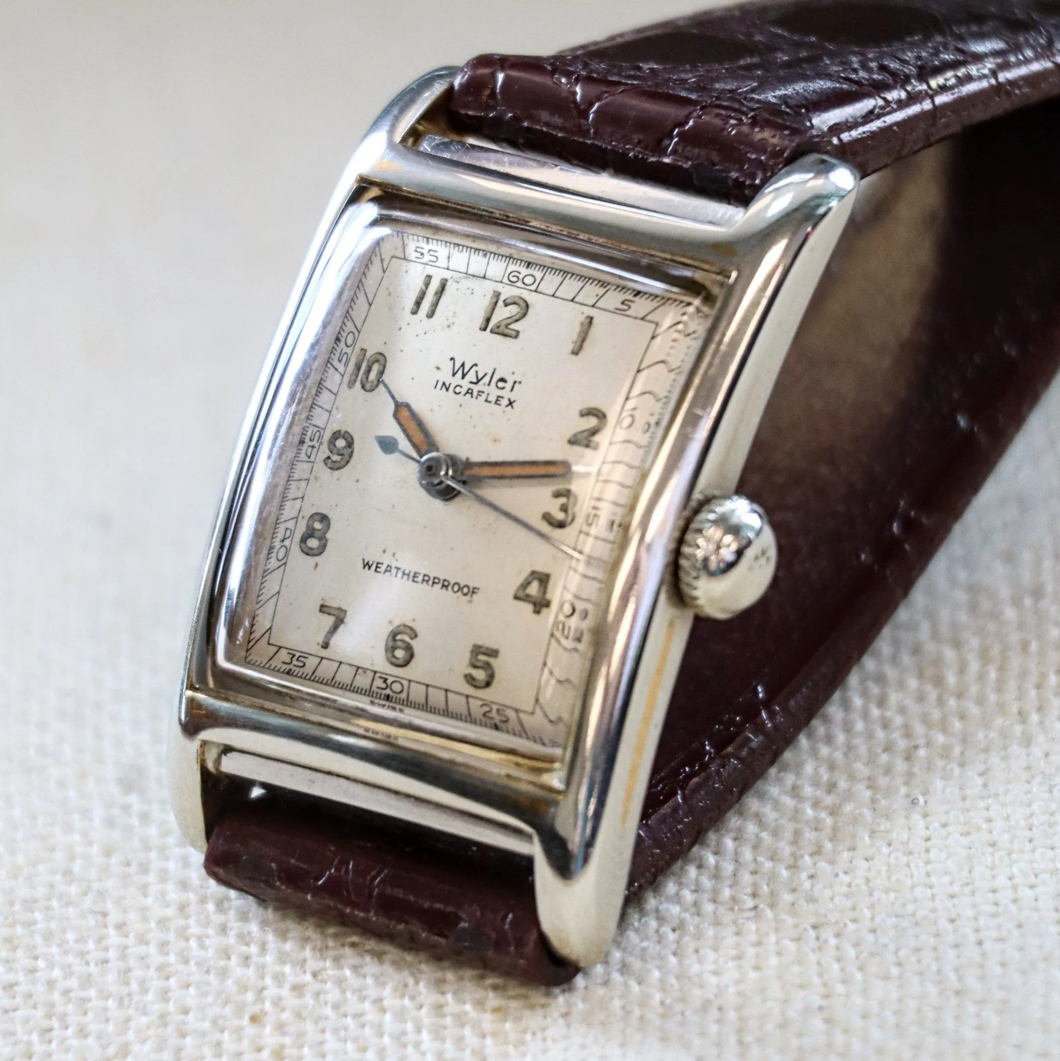 Vintage WYLER Incaflex Watch Mechanical Weatherproof Wristwatch Tank Case 23mm