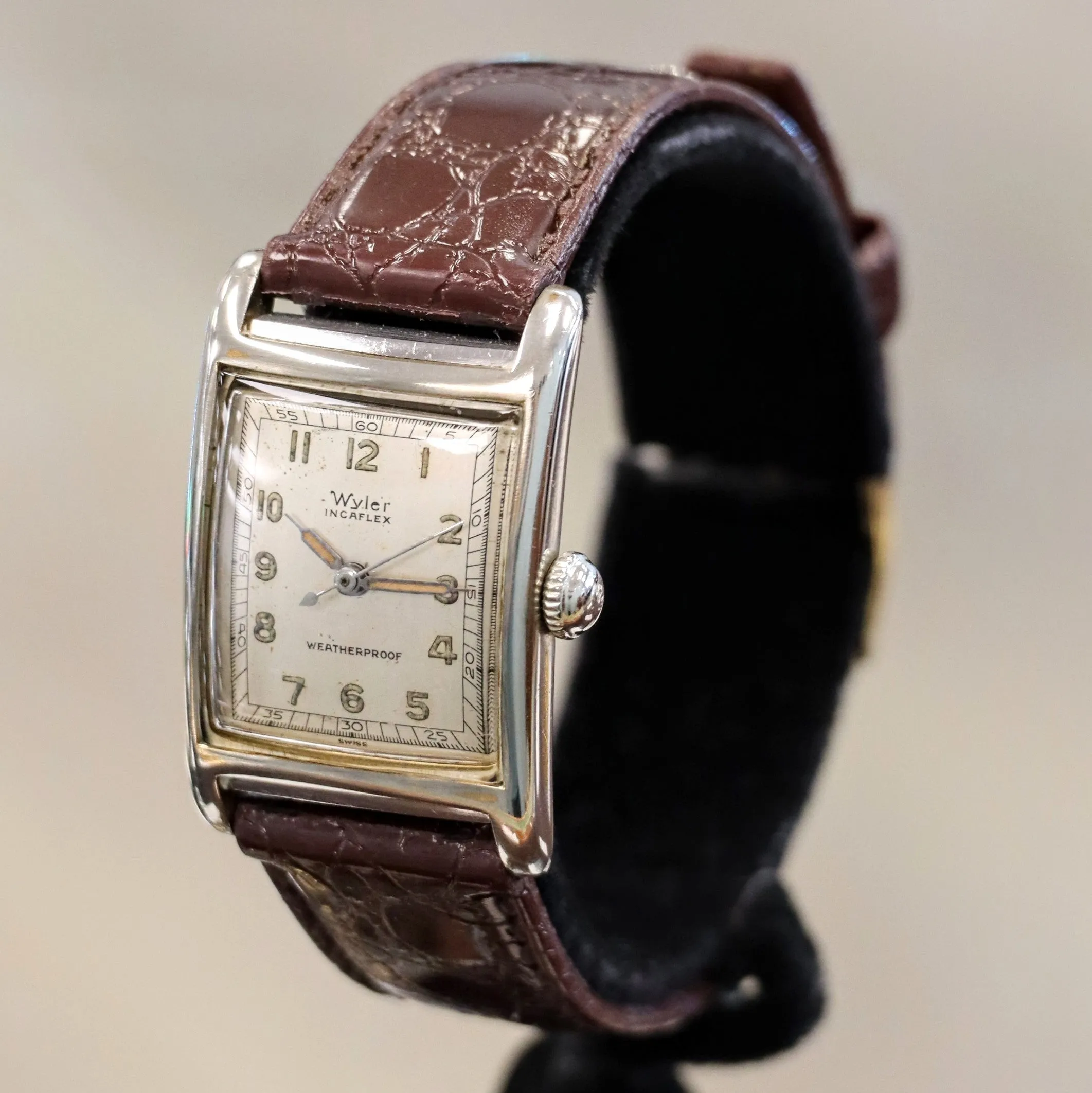 Vintage WYLER Incaflex Watch Mechanical Weatherproof Wristwatch Tank Case 23mm