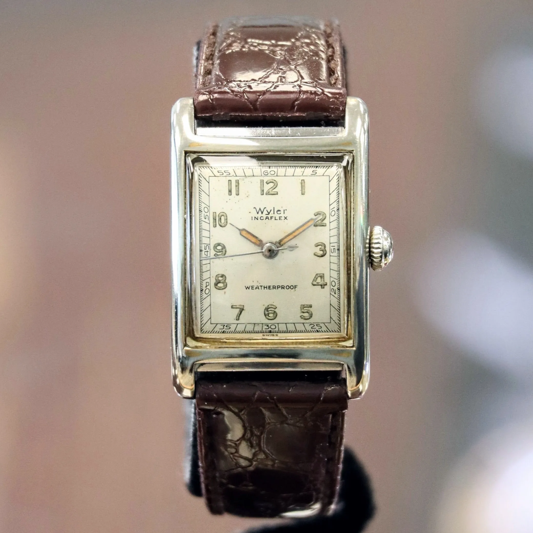 Vintage WYLER Incaflex Watch Mechanical Weatherproof Wristwatch Tank Case 23mm