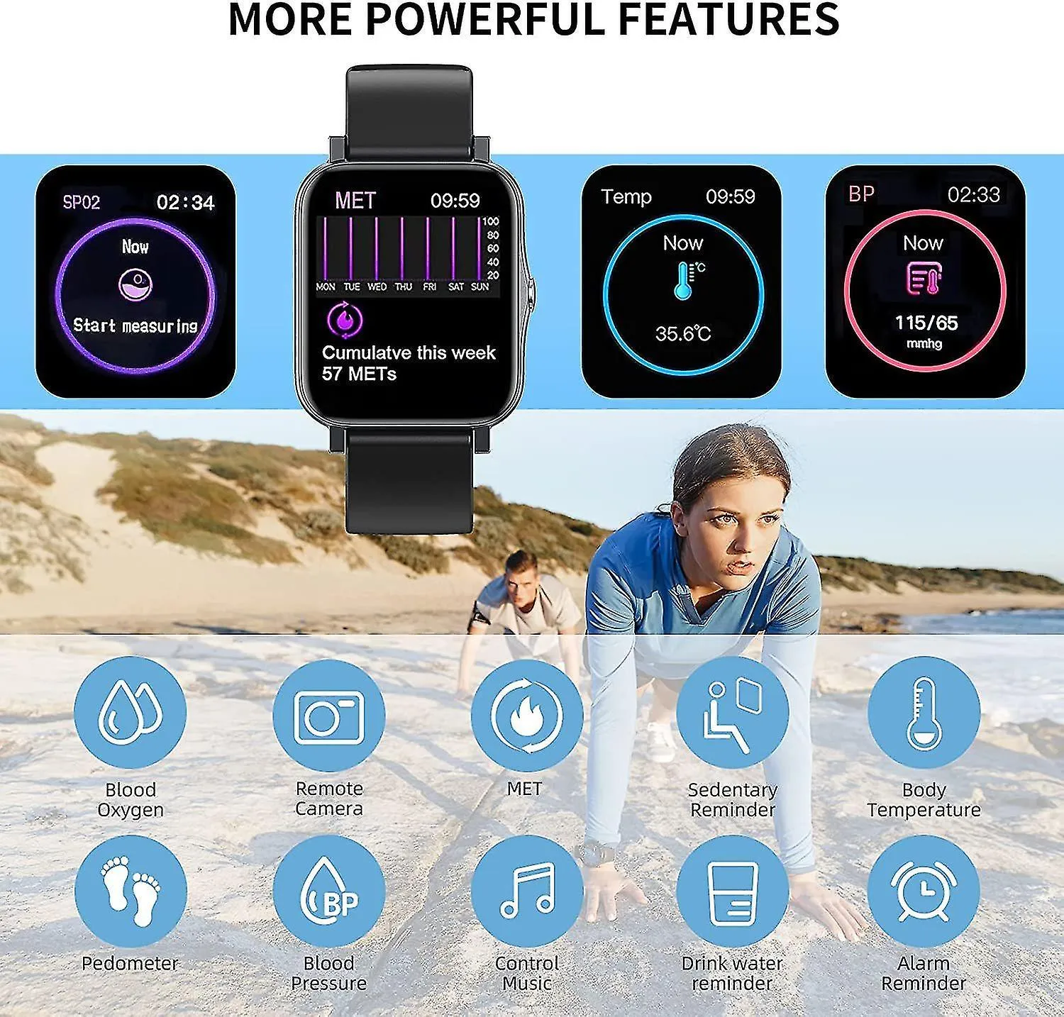 Watches women men smartwatch with heart rate monitor and blood pressure monitor smartwatch 1.7 ?¡ÀWaterproof