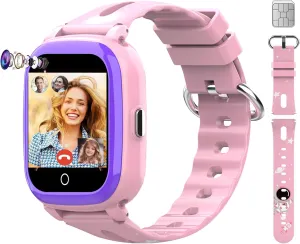 Wonlex 4G Kids Smartwatch GPS Tracking(SIM Card Include), 1.4 Inch Phone Watch for Girls and Boys with SOS, Camera, Video Calling, Music, Pedometer, Birthday Gift for 4-12 Years Old (Pink)