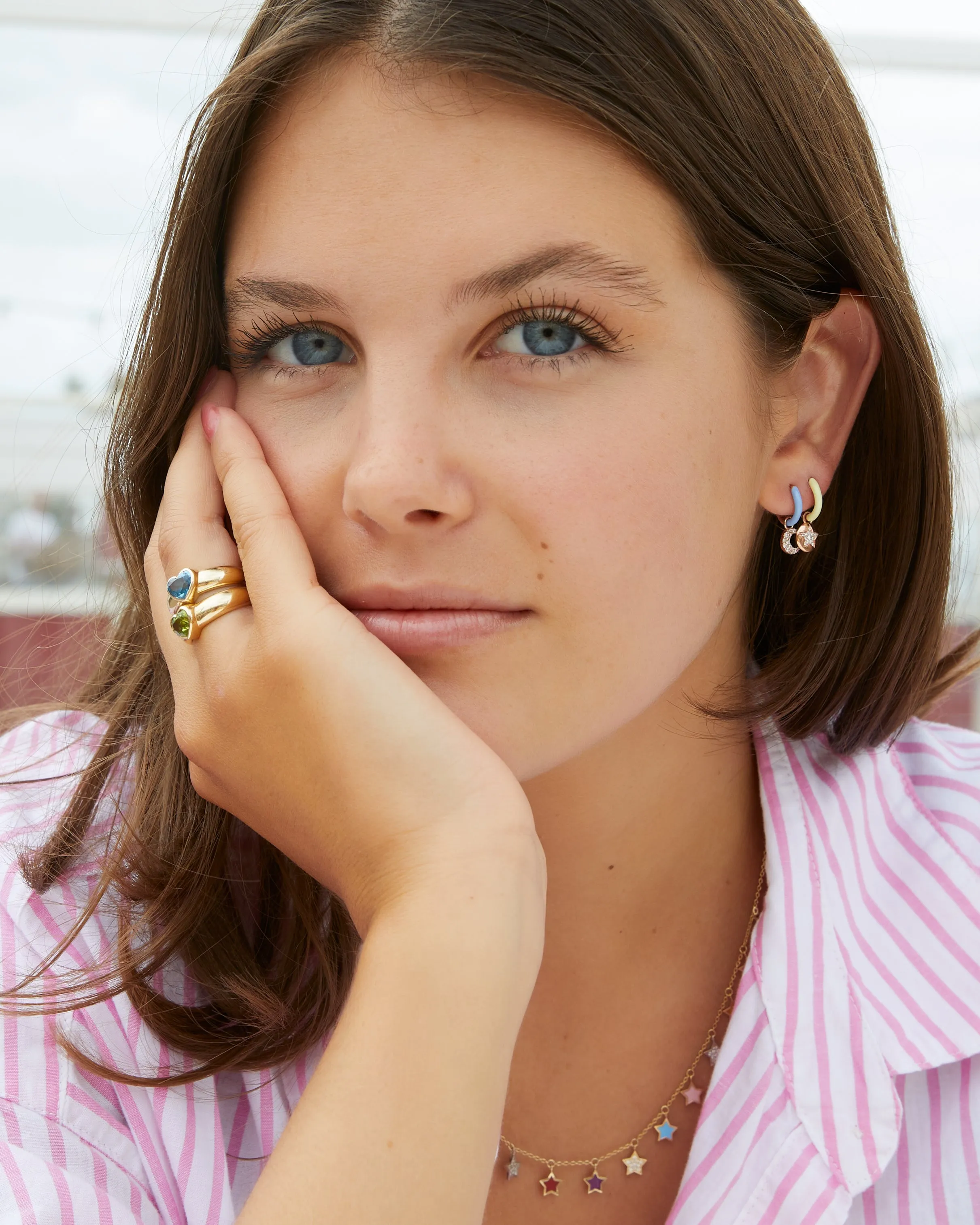 Yellow gold ring with a heart shaped green tourmaline, topaz or garnet